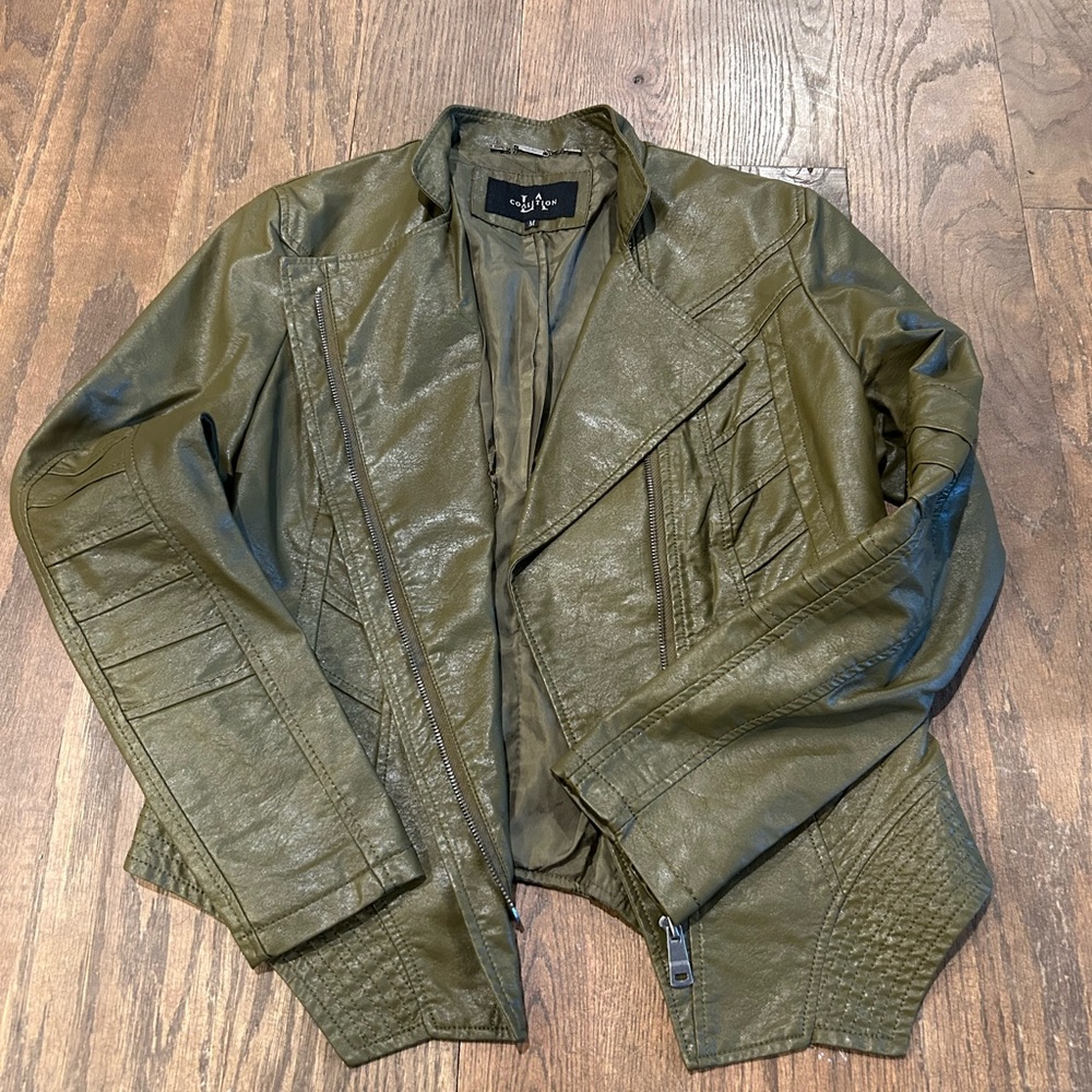 Olive Green Vegan Leather Jacket